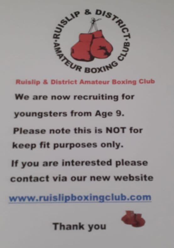 Exterior or interior of Ruislip & District Amateur Boxing Club